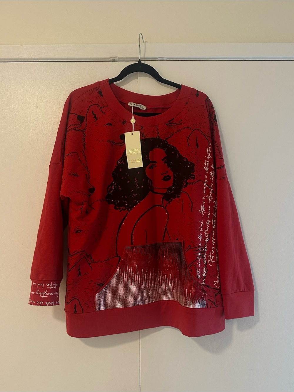 Red Graphic Cotton Crewneck Sweatshirt